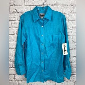 NWT David N. 100% Linen Button Down Shirt Size M